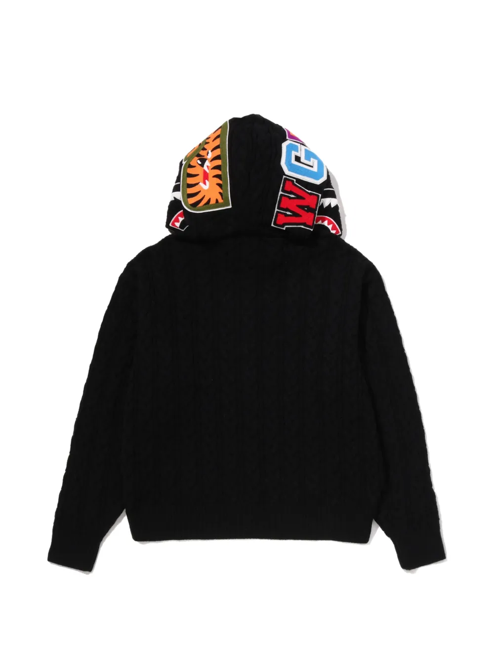 A BATHING APE Shark cable-knit hoodie Zwart