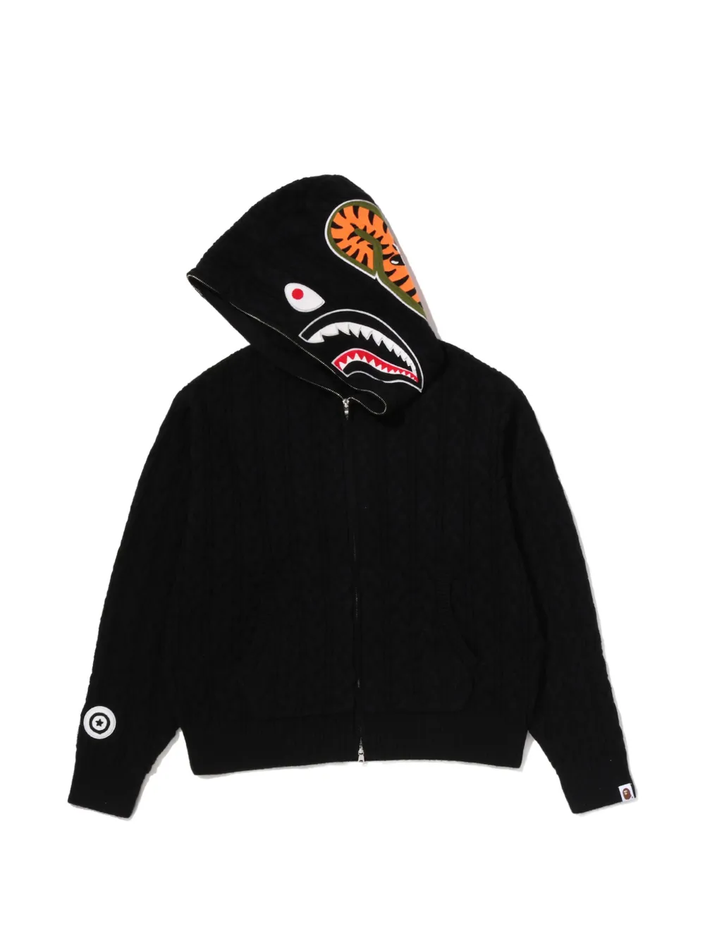 A BATHING APE Shark cable-knit hoodie Zwart