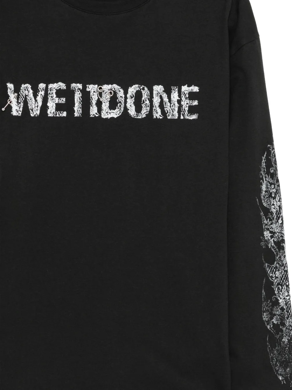We11done T-shirt met kantpatroon en logo Zwart
