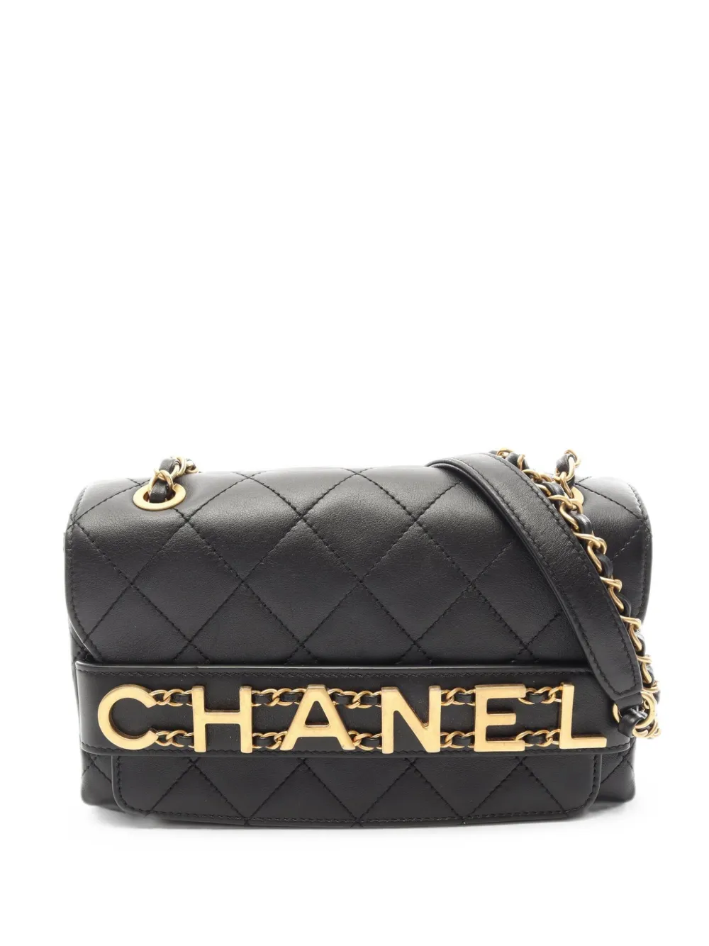 CHANEL Pre-Owned 2019 Matelassé logo-plaque shoulder bag - Nero