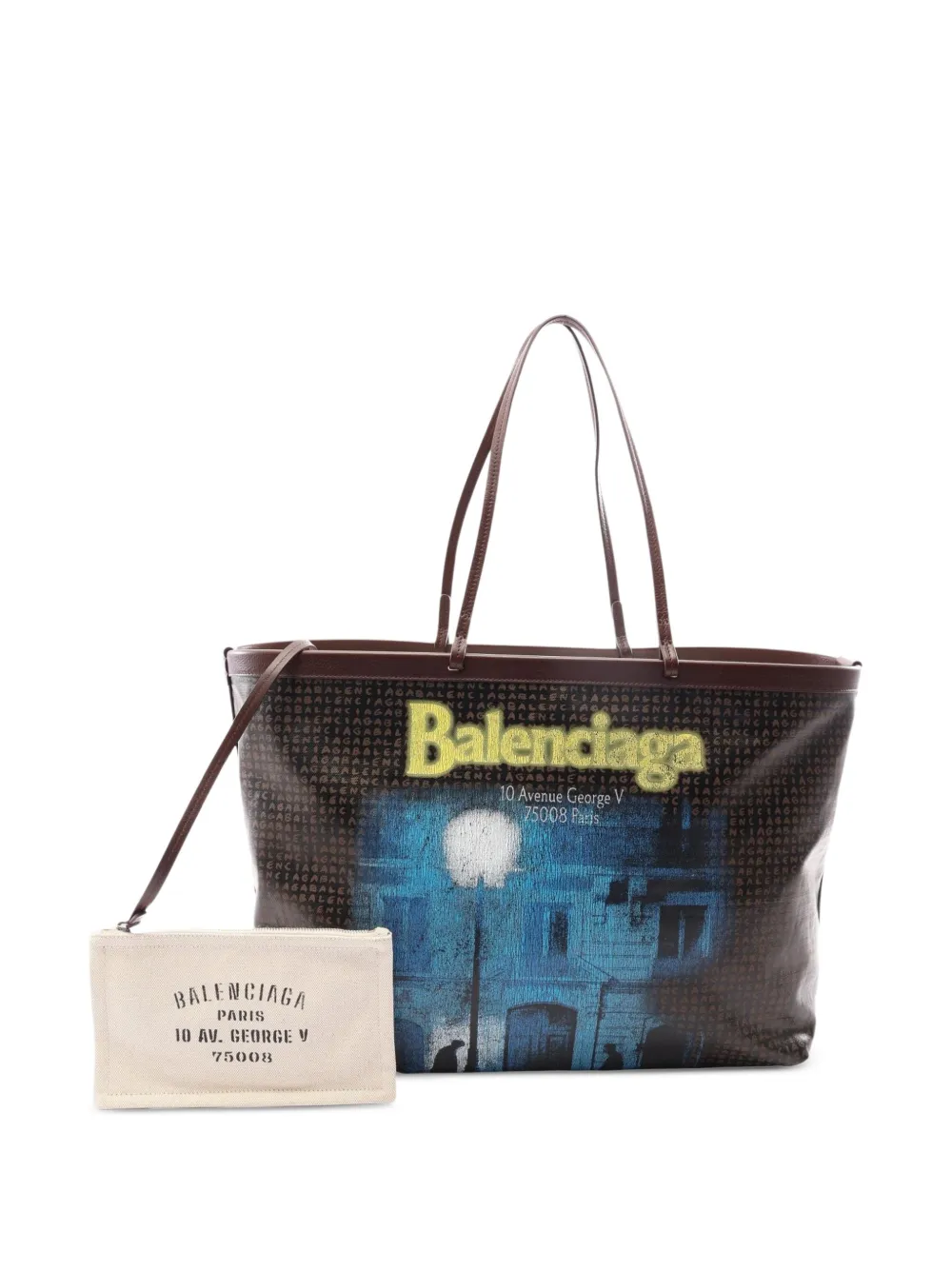 Balenciaga Pre-Owned printed leather-trim tote bag - Braun