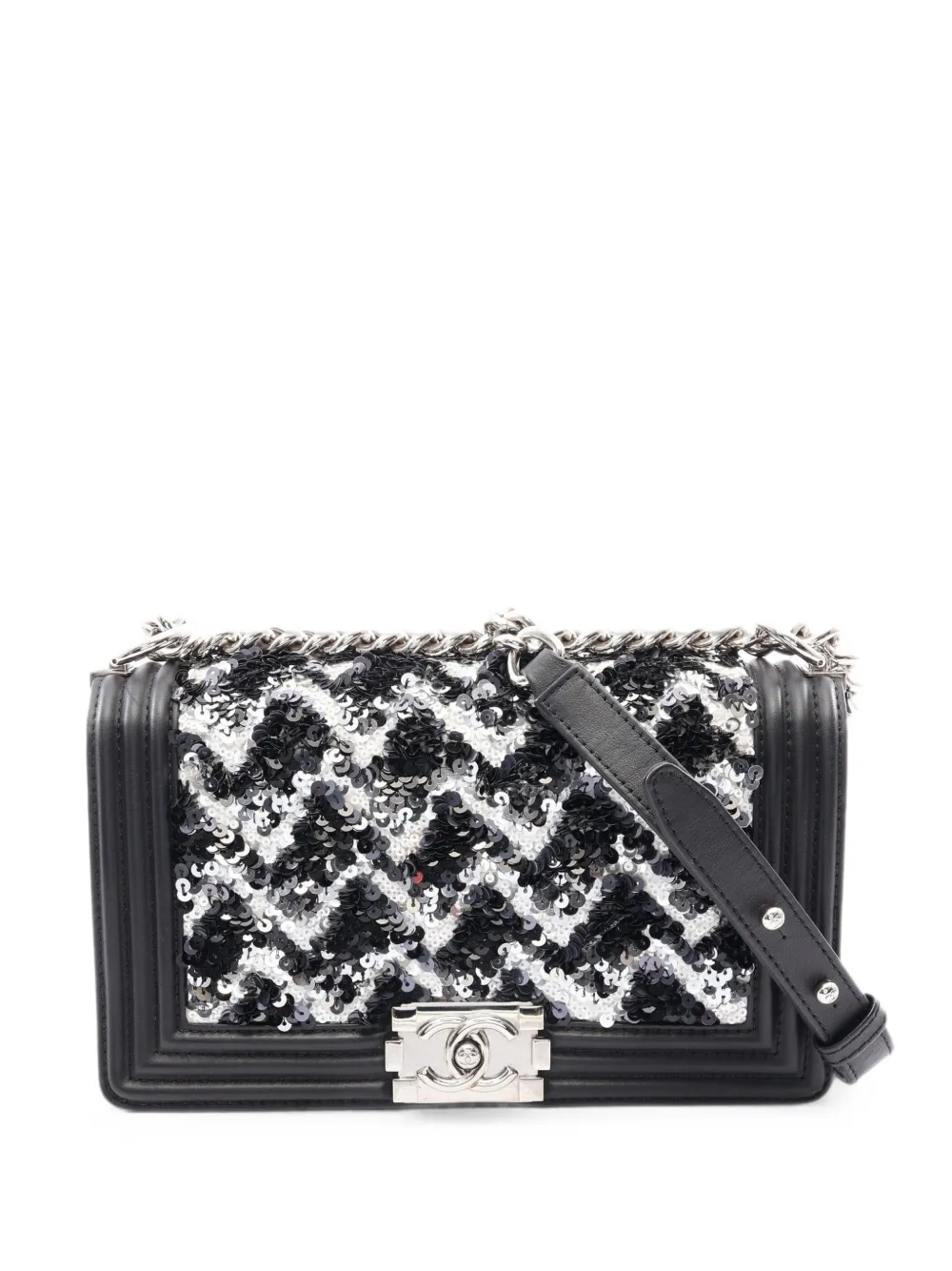 CHANEL Pre-Owned 2019 Boy Chanel sequin-embellished shoulder bag - Nero