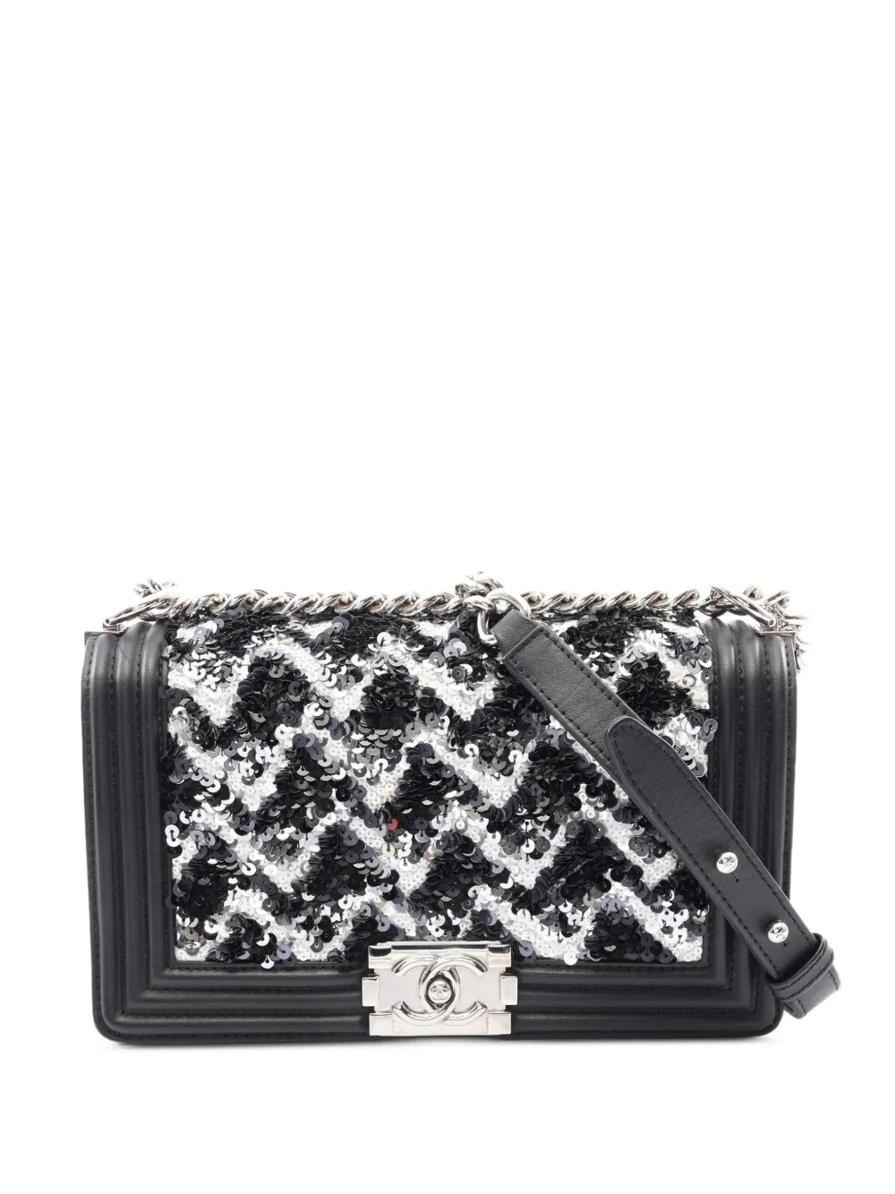 CHANEL Pre-Owned 2019 Boy Chanel sequin-embellished shoulder bag - Black