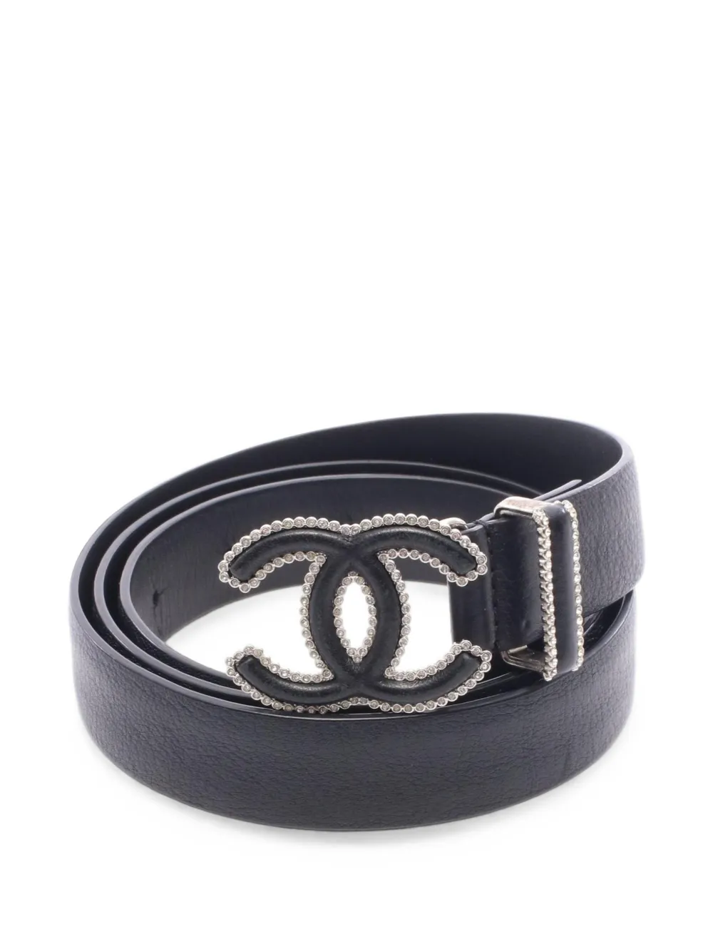 CHANEL Pre-Owned 1986-1988 rhinestone logo-plaque belt - Nero