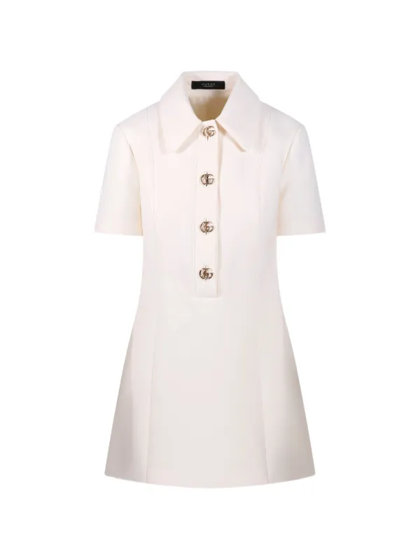 Gucci Logo-button A-line Mini Dress in White