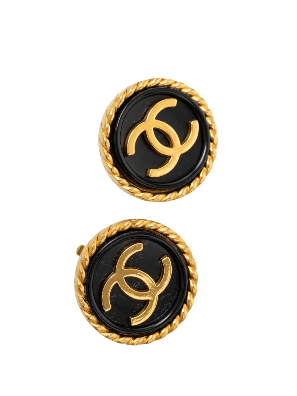 CHANEL Pre-Owned 1995 CC Gold Plated Enamel Round Clip On Earrings costume earrings - Oro