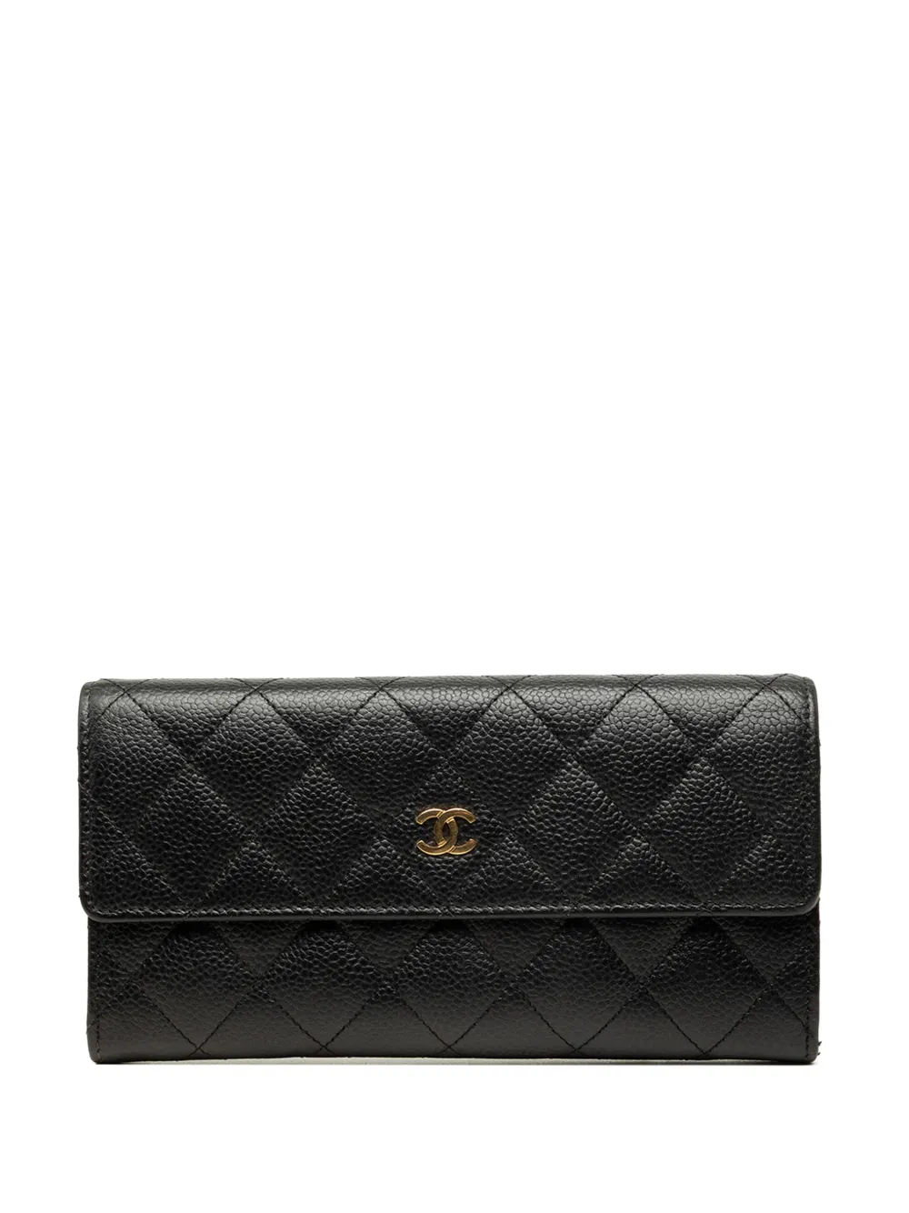 CHANEL Pre-Owned 2012 CC Quilted Caviar Flap Wallet long wallets - Black