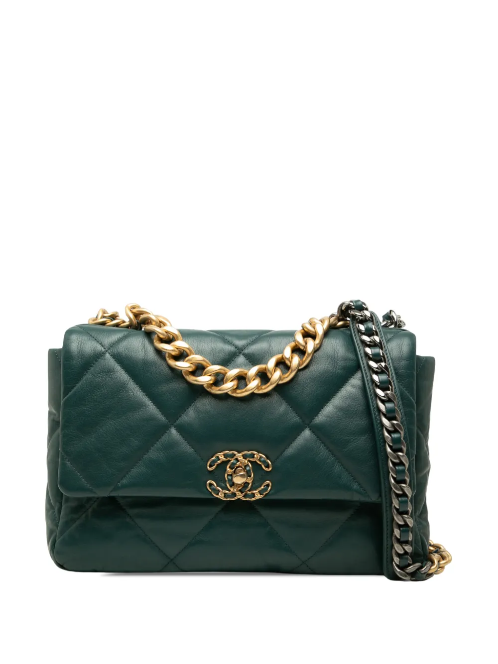 CHANEL Pre-Owned 2020 Large Lambskin 19 Flap satchel - Green