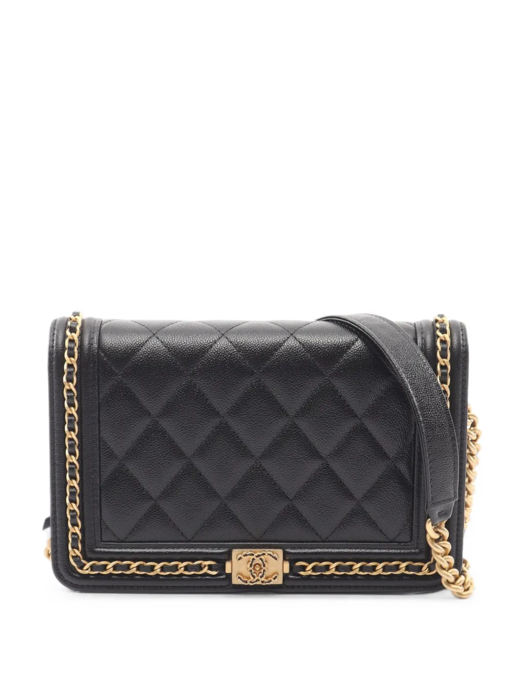 CHANEL Pre-Owned sac portefeuille Boy matelassé porté épaule à bride en chaîne - Noir CHANEL Pre-Owned sac portefeuille Boy matelassé porté épaule à bride en chaîne - Noir