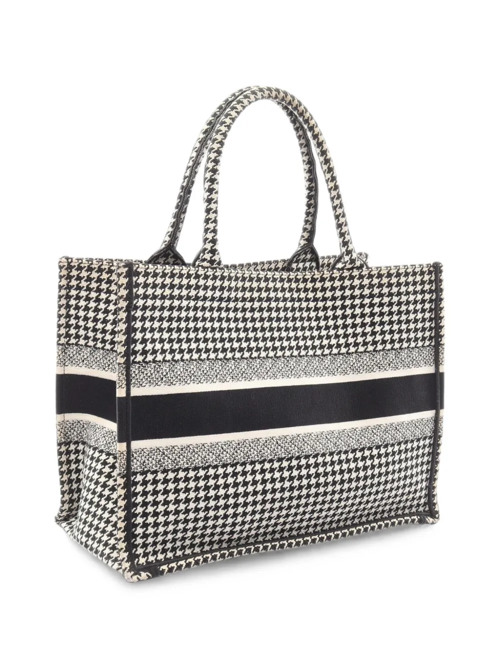 Christian Dior Pre-Owned 2000s medium Book Tote shopper met pied-de-poule-print Zwart