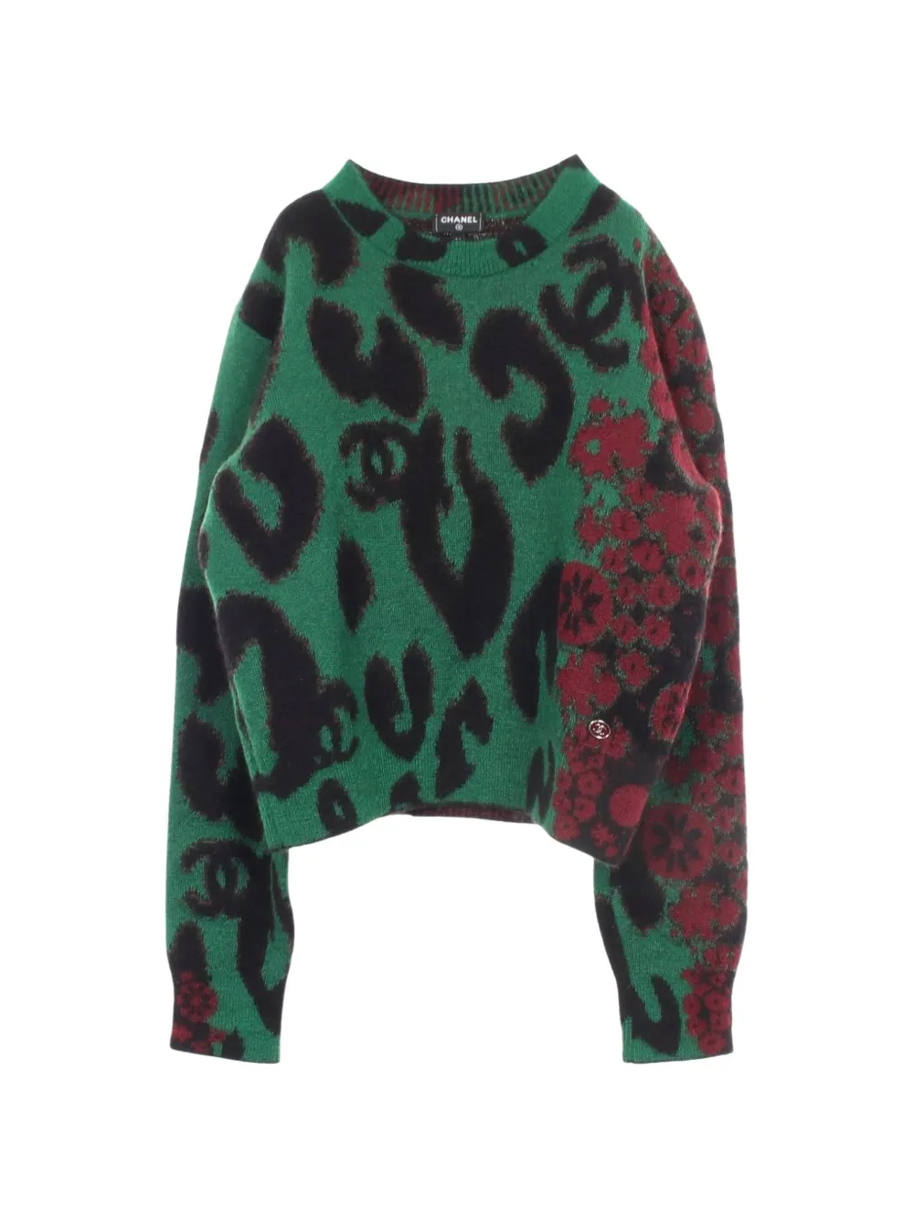 CHANEL Pre-Owned 1986-1988 logo-detail animal-print sweater - Verde