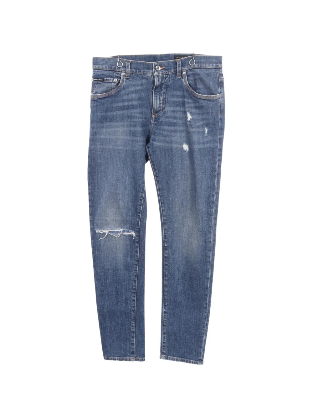 Dolce & Gabbana Pre-Owned 2010s logo-embroidered distressed jeans - Blau