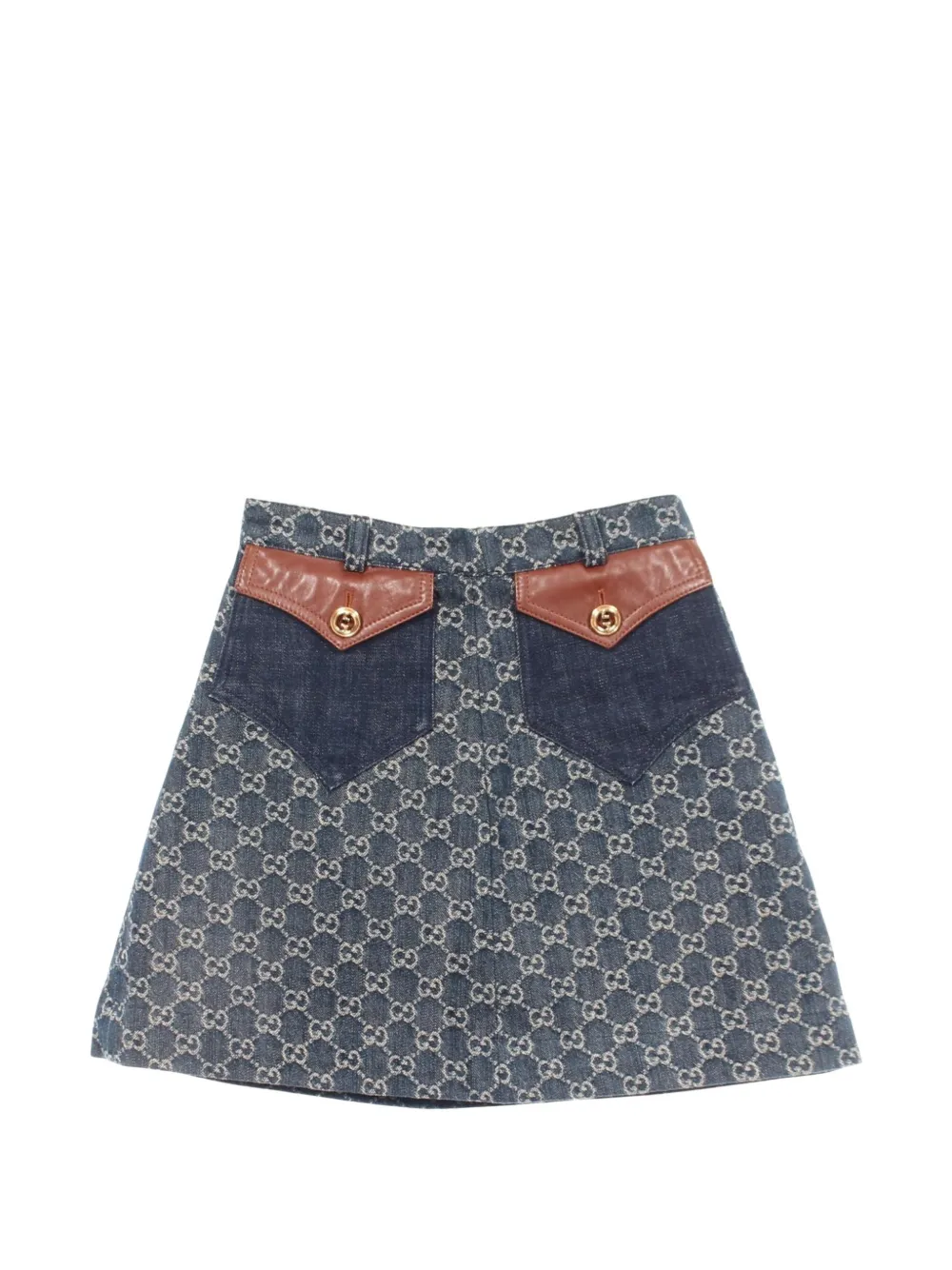 Pre-owned Gucci 2010s Gg Jacquard Denim Mini Skirt In Blue