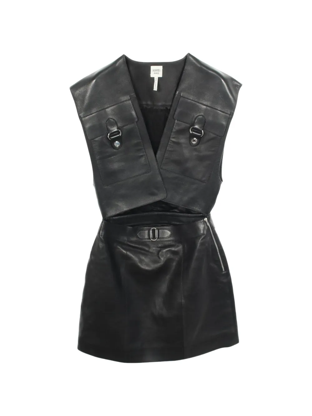 Hermès Pre-Owned robe courte en cuir (années 2010) - Noir Hermès Pre-Owned robe courte en cuir (années 2010) - Noir