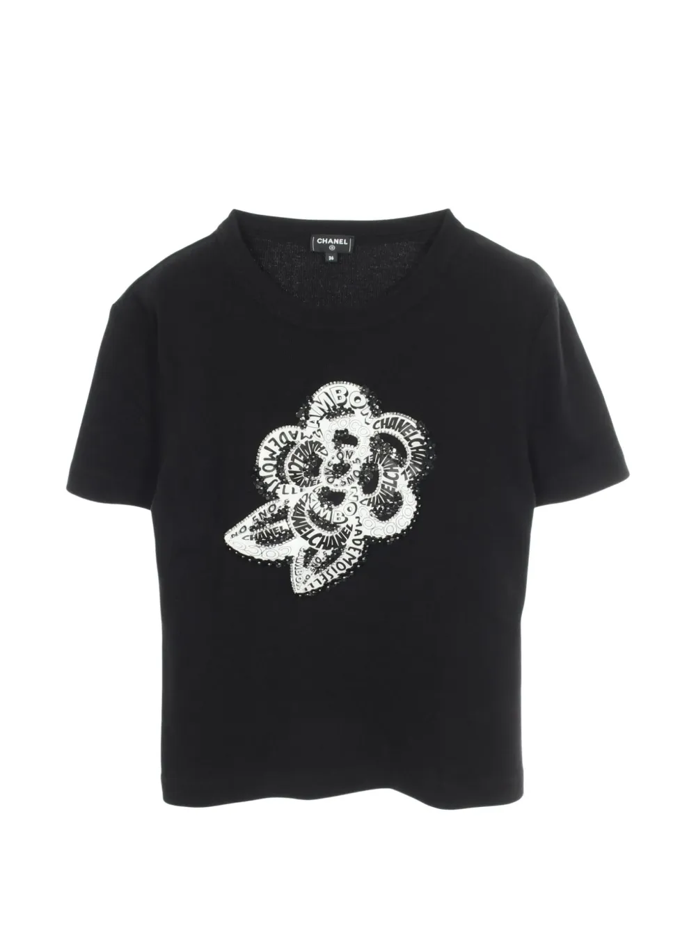 CHANEL Pre-Owned 1986-1988 Camellia rhinestone T-shirt - Nero