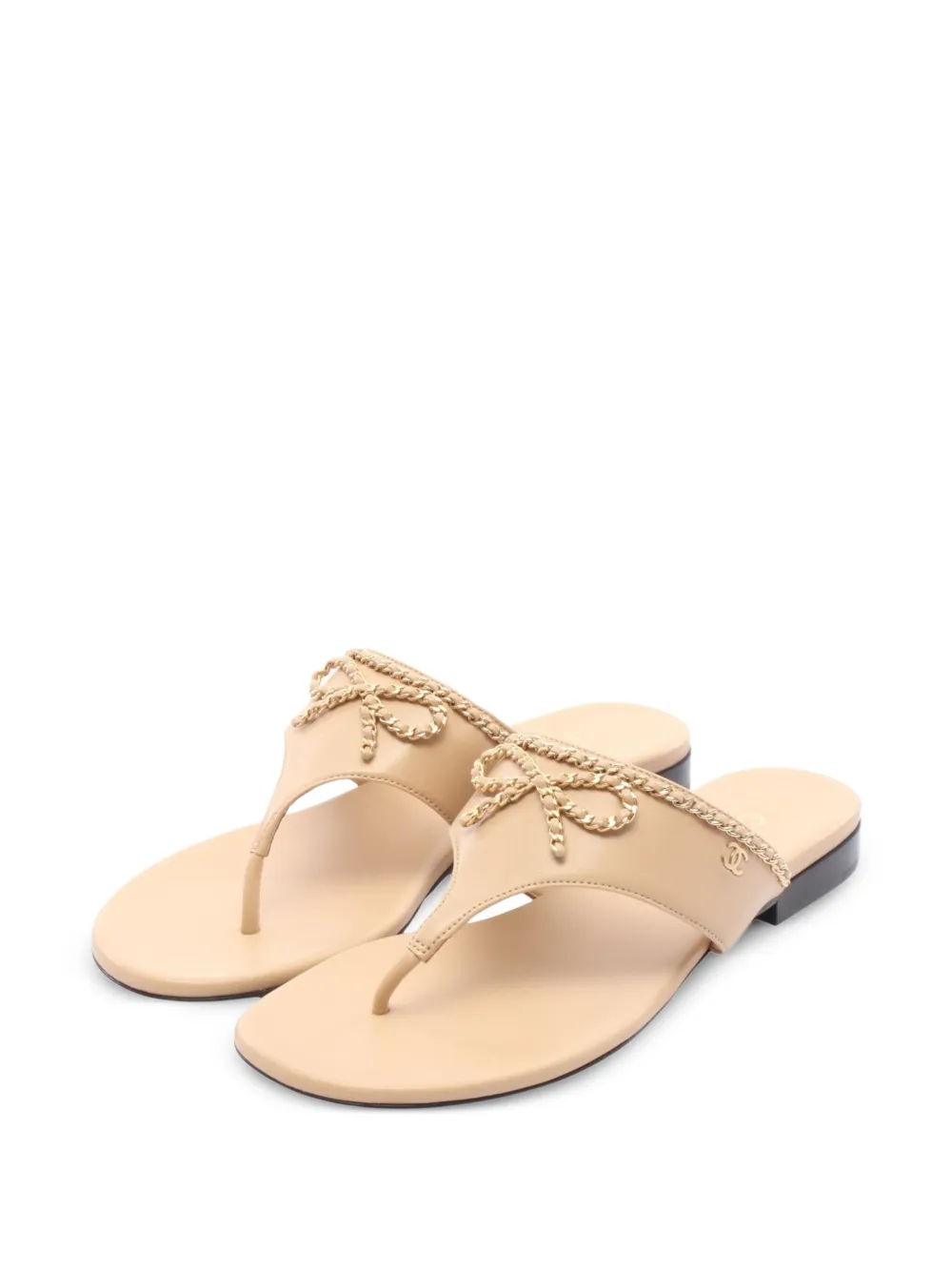 CHANEL Pre-Owned 1986-1988 CC chain ribbon sandals - Nude