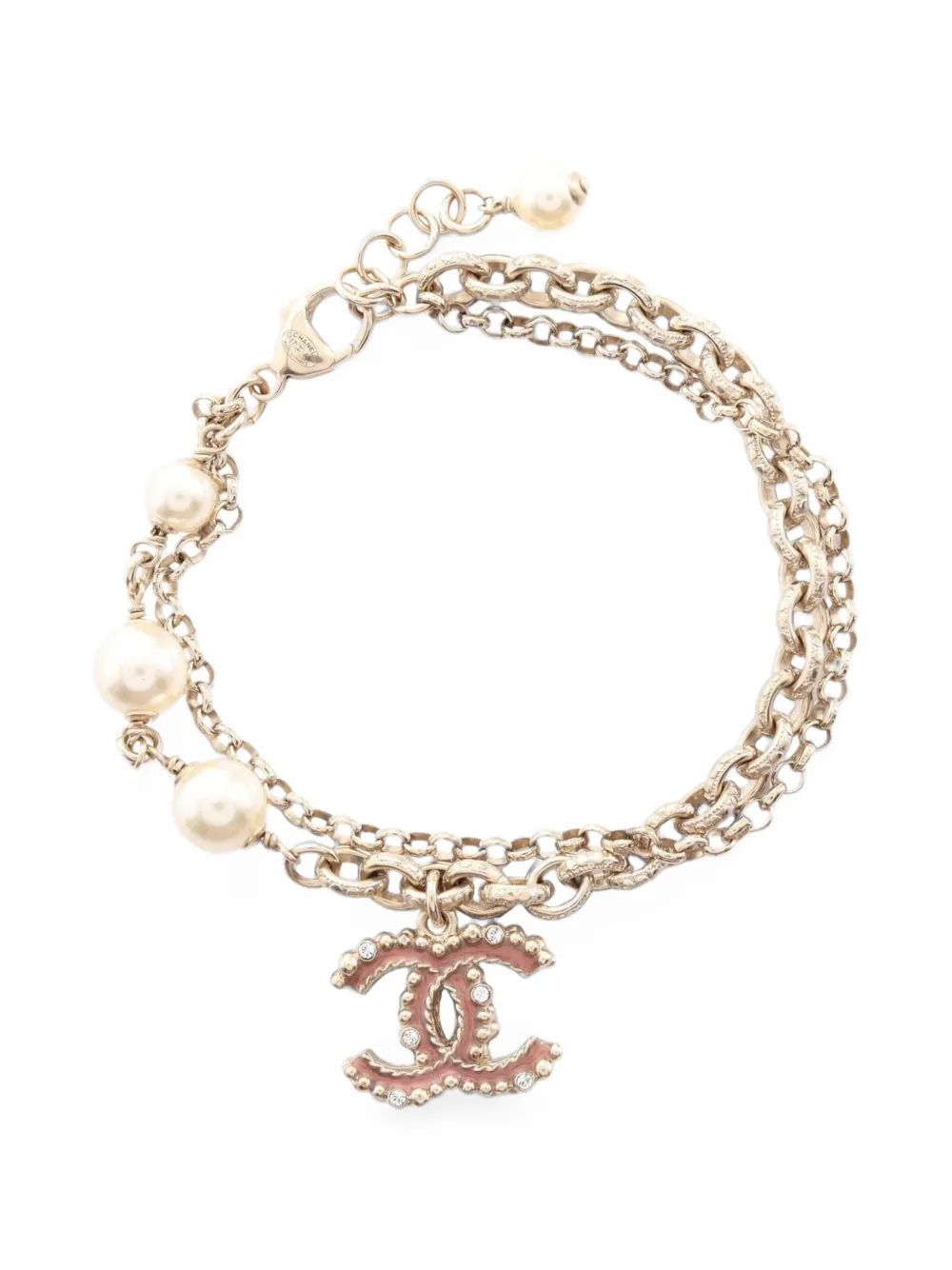 CHANEL Pre-Owned 2017 Coco Mark faux-pearl bracelet - Oro
