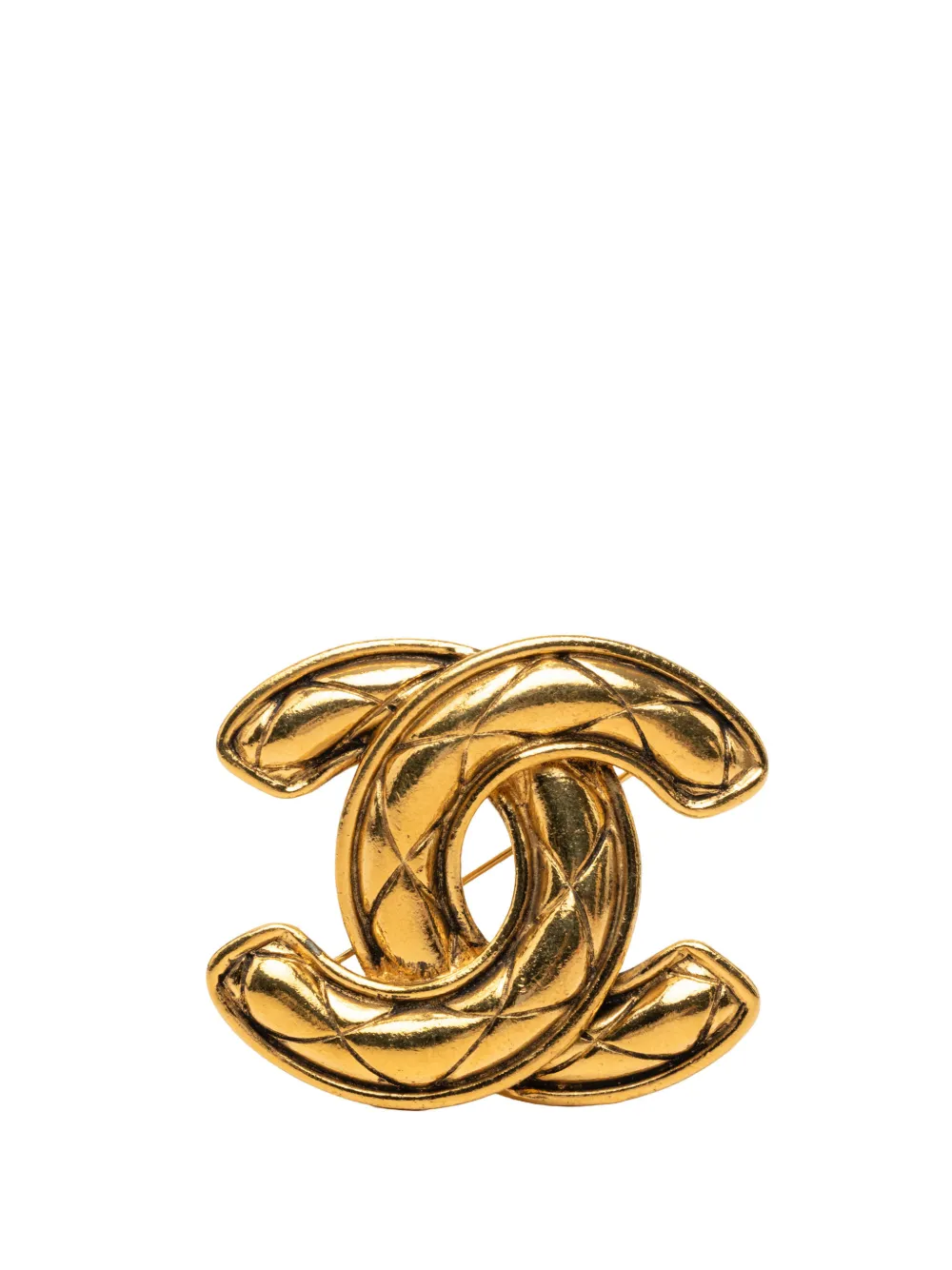 CHANEL Pre-Owned 1980-1990 CC Gold Plated Quilted Brooch costume brooch - Oro