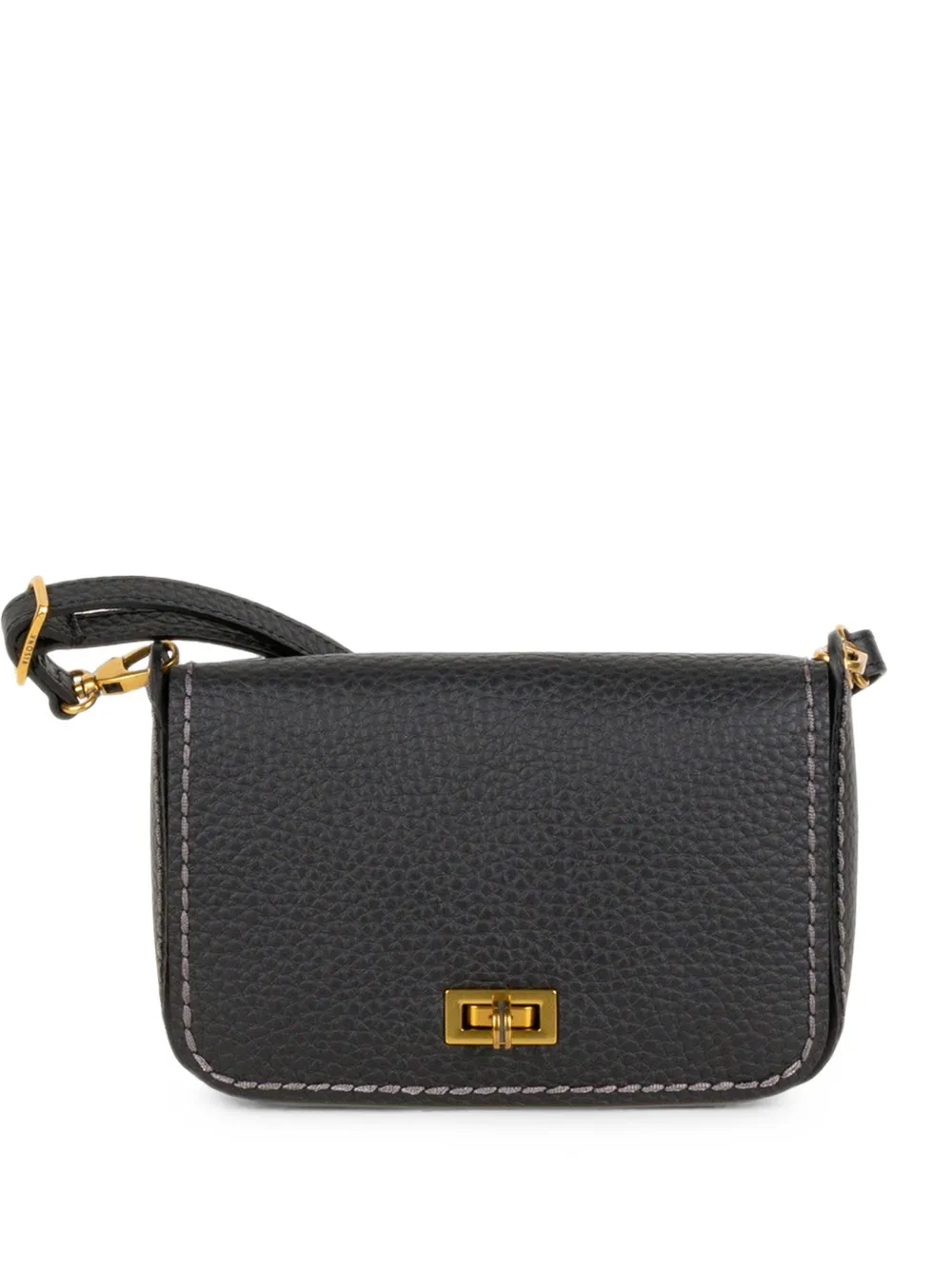 VISONA` contrast-stitch pebbled shoulder bag - Nero