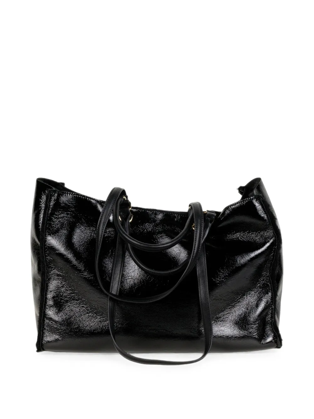 ERMANNO FIRENZE floral-embroidered patent tote bag Zwart