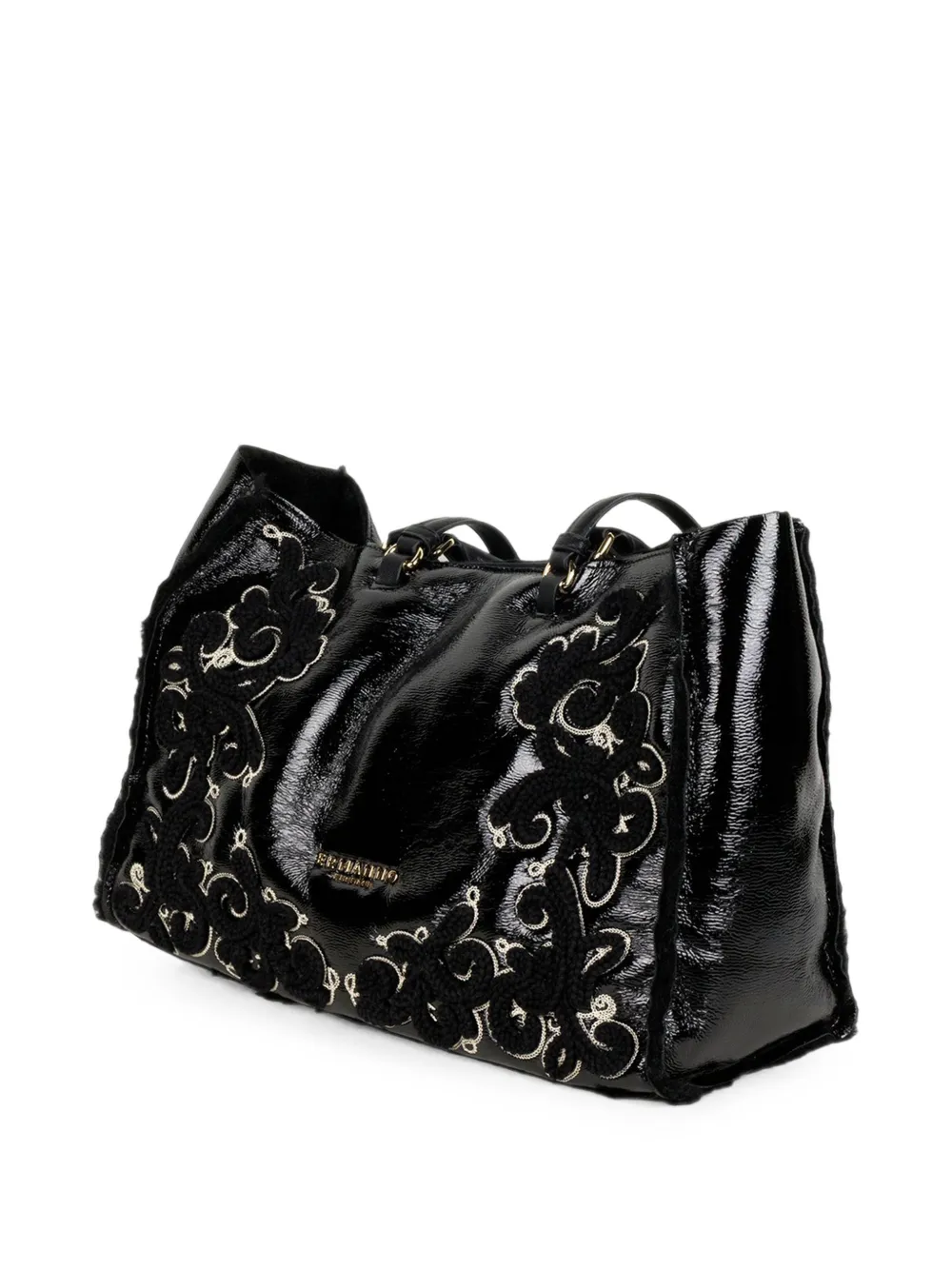 ERMANNO FIRENZE floral-embroidered patent tote bag Zwart