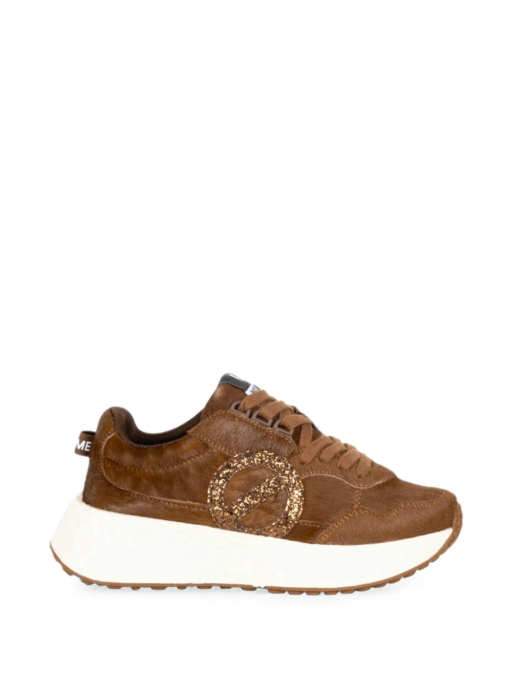 No Name Carter Glitter-logo Calf Hair Sneakers In Brown