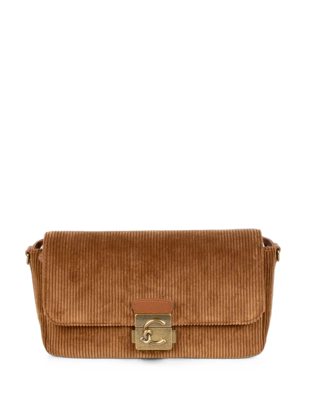 Coccinelle medium C-Me Lock corduroy logo-plaque shoulder bag