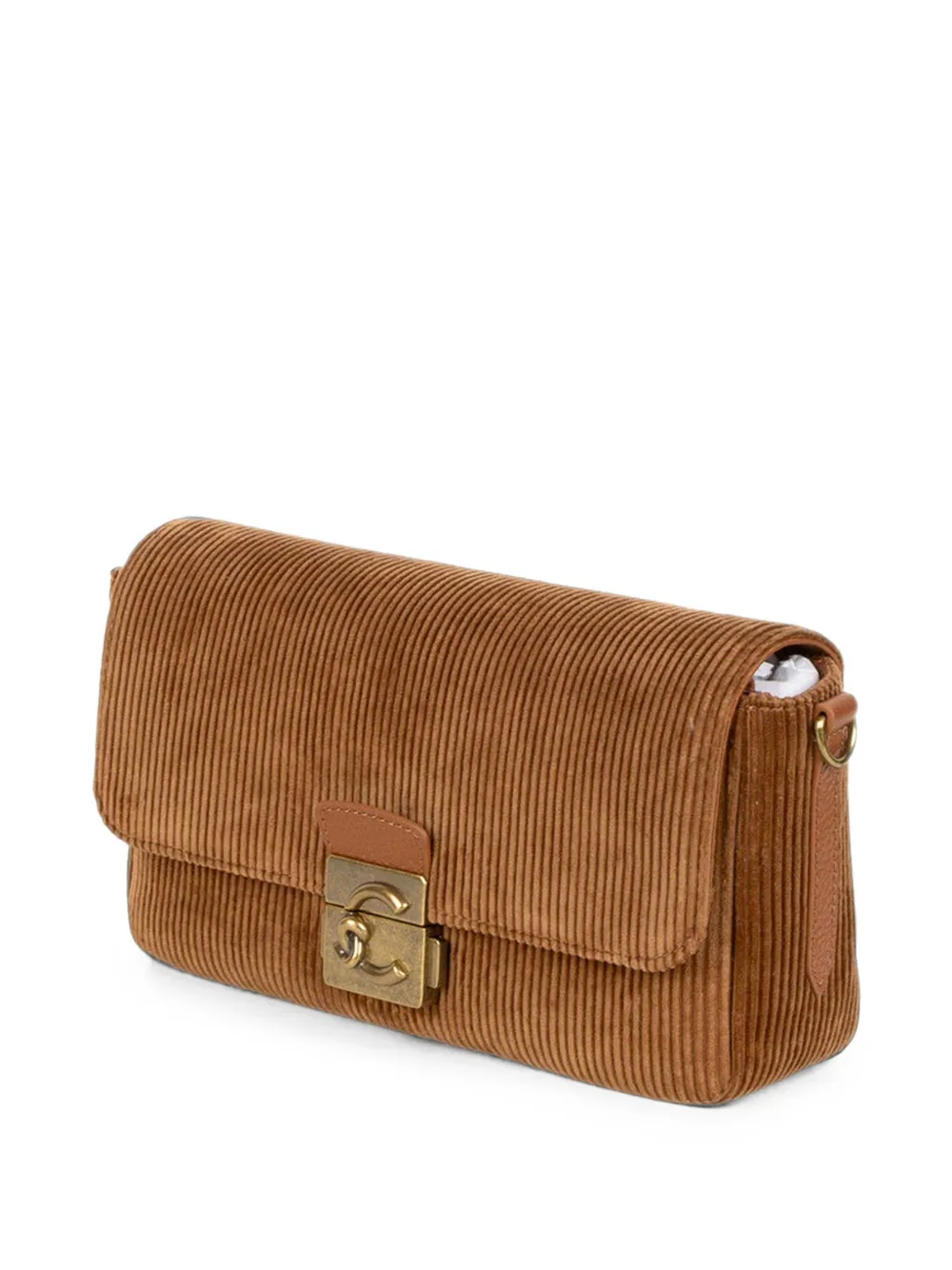 Coccinelle medium C-Me Lock corduroy logo-plaque shoulder bag Bruin