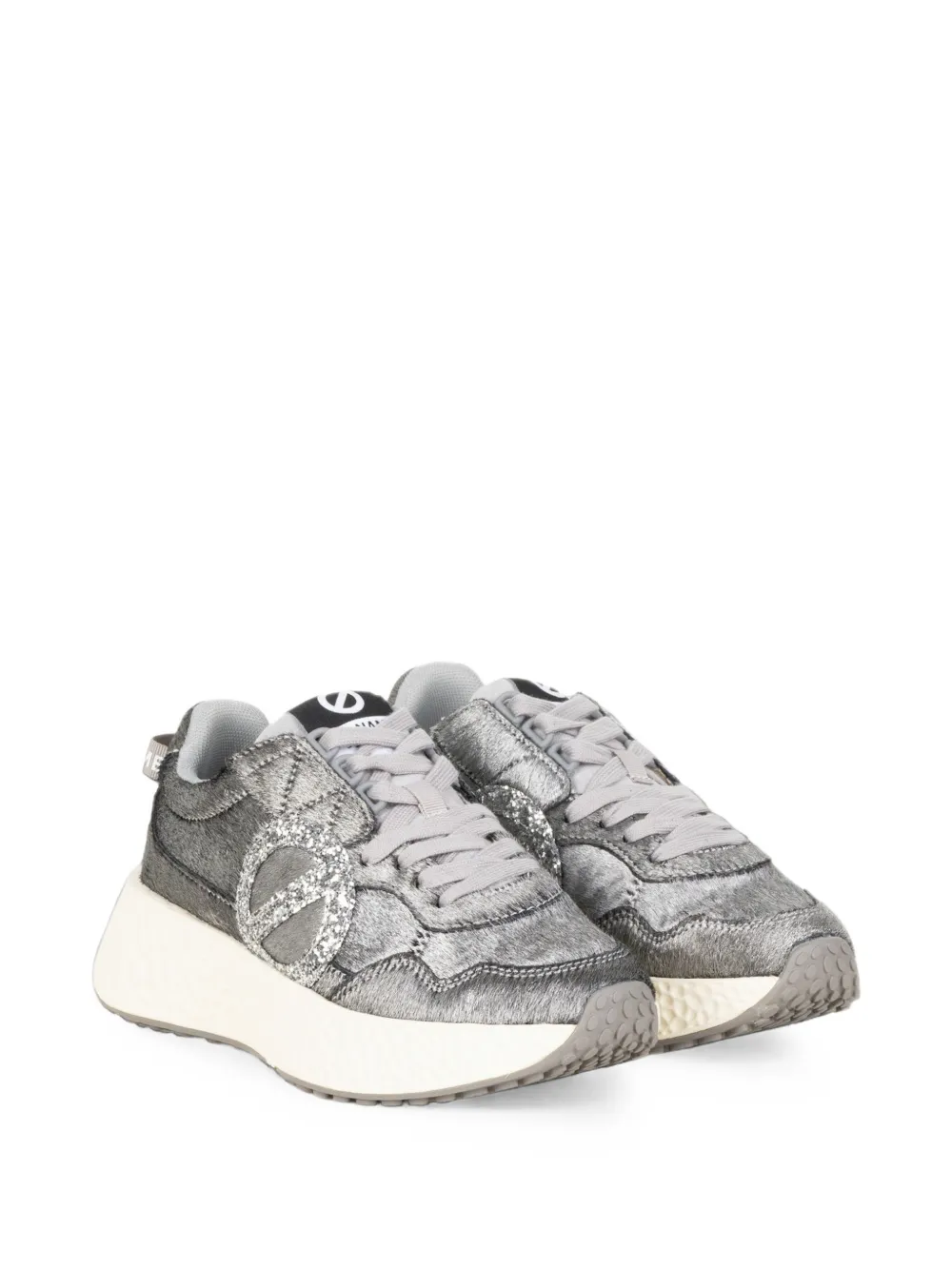 No Name Carter glitter-logo metallic sneakers Grijs