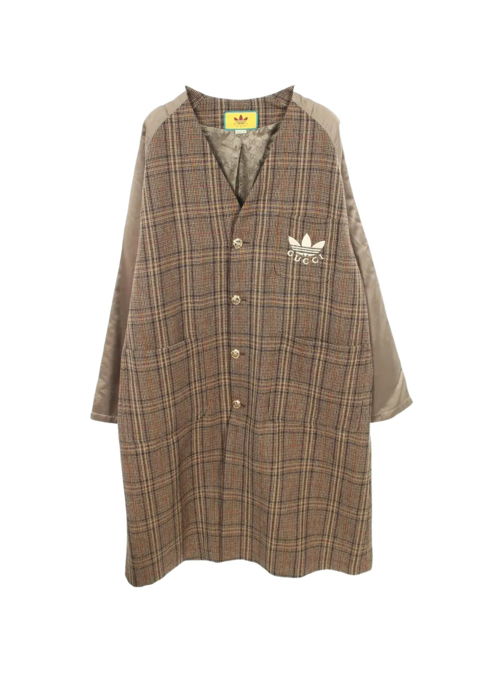 Gucci Pre-Owned 2000s x adidas checked panelled coat - Brown