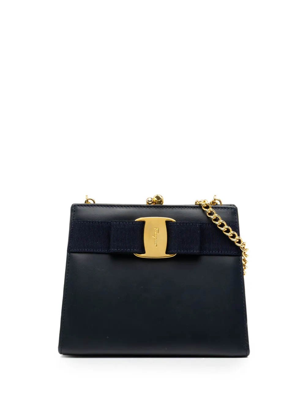 Ferragamo Pre-Owned 20th Century Leather Vara Bow Kiss Lock Chain crossbody bag - Blu