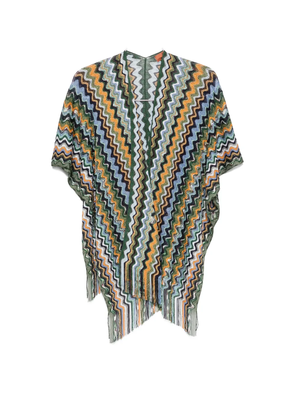 Missoni zigzag-knit fringed poncho - Verde