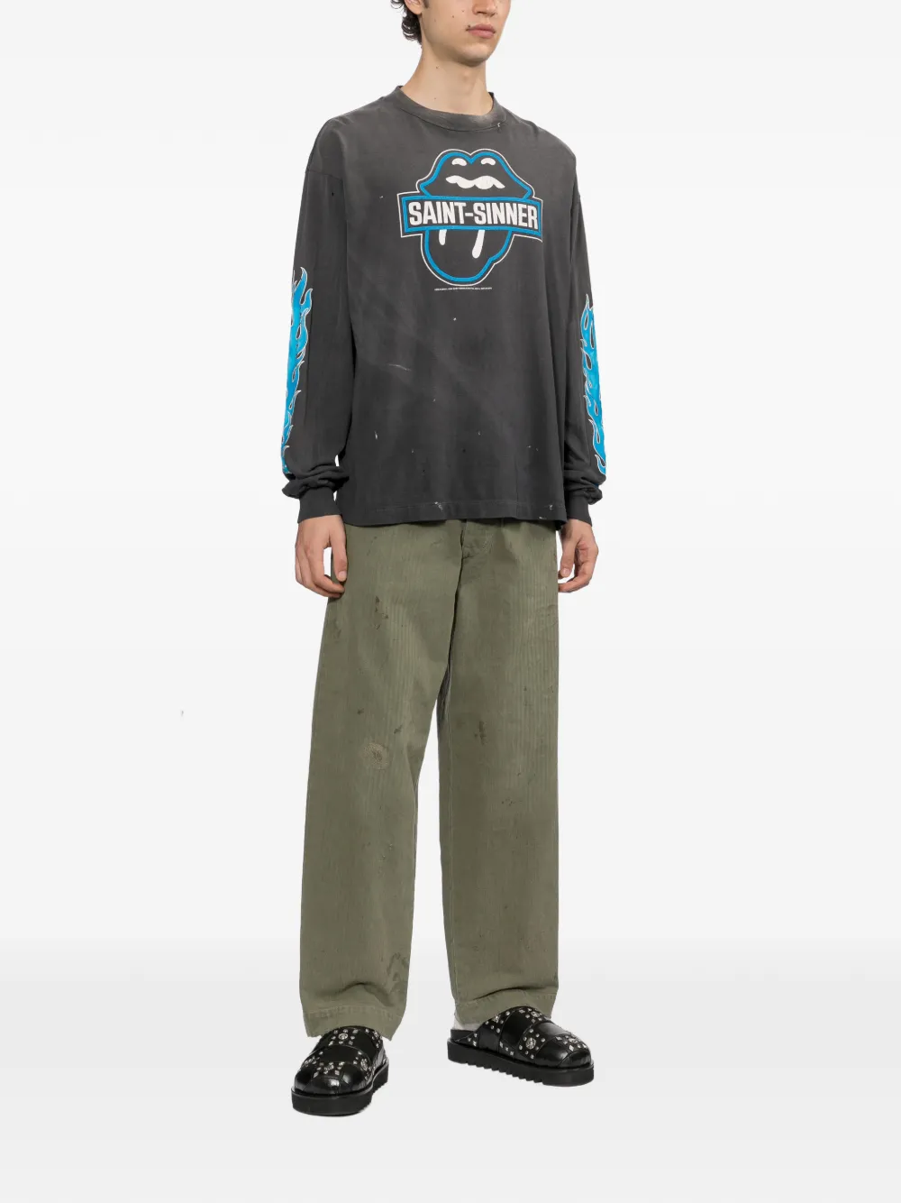 SAINT MXXXXXX graphic-print long-sleeved T-shirt Grijs