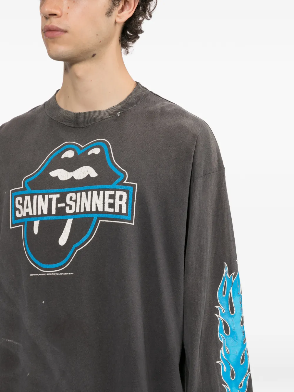 SAINT MXXXXXX graphic-print long-sleeved T-shirt Grijs