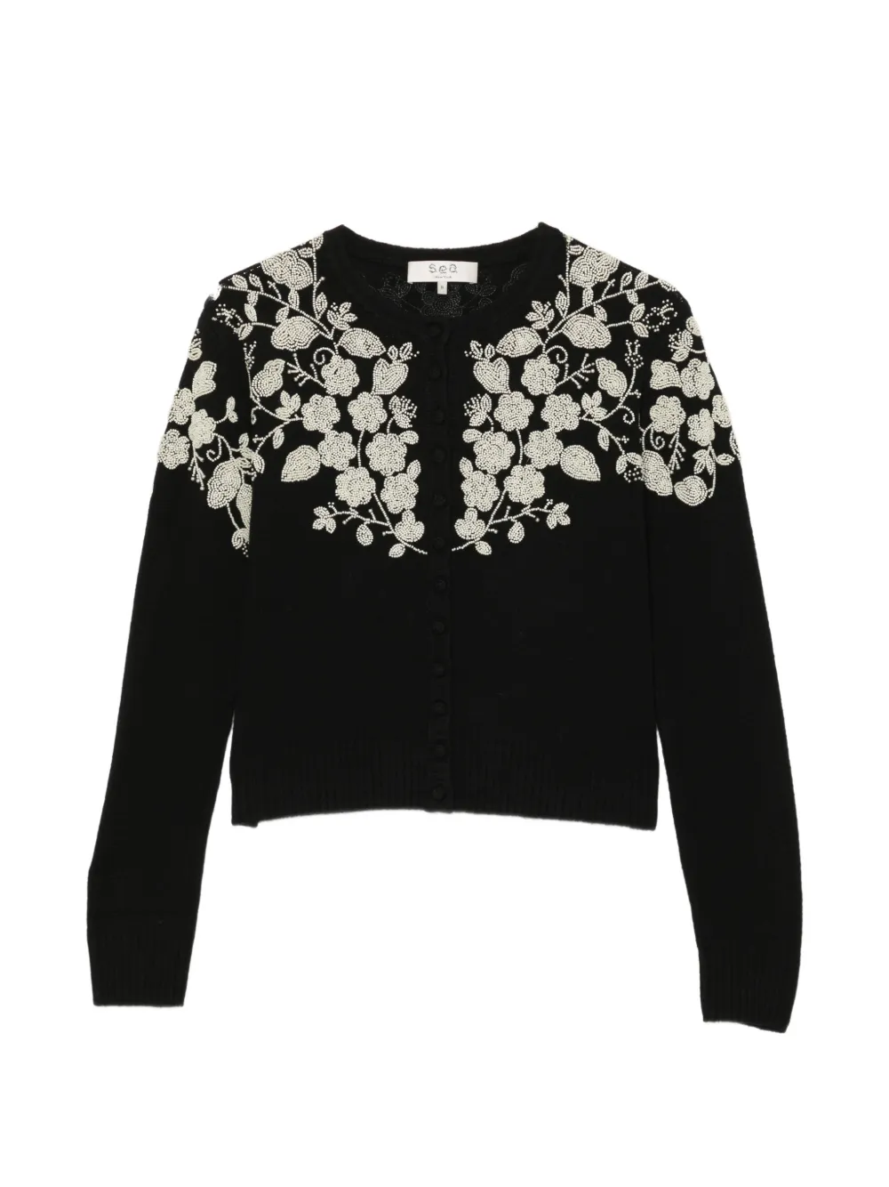 Sea bead-embellished floral cardigan - Nero