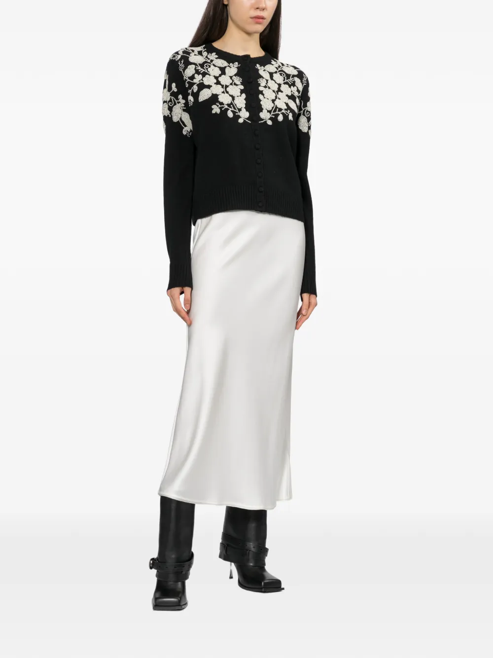 Sea bead-embellished floral cardigan Zwart