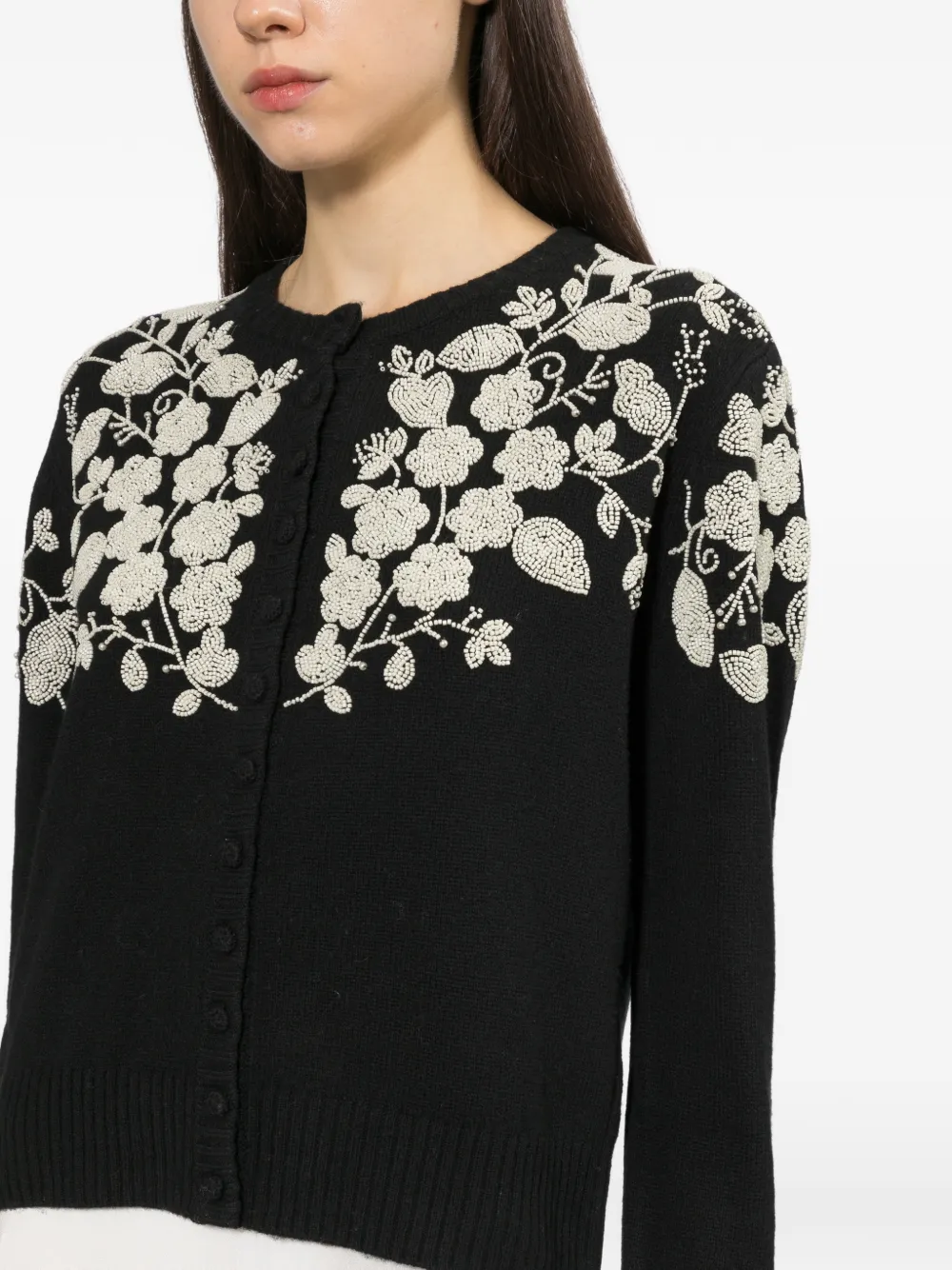 Sea bead-embellished floral cardigan Zwart