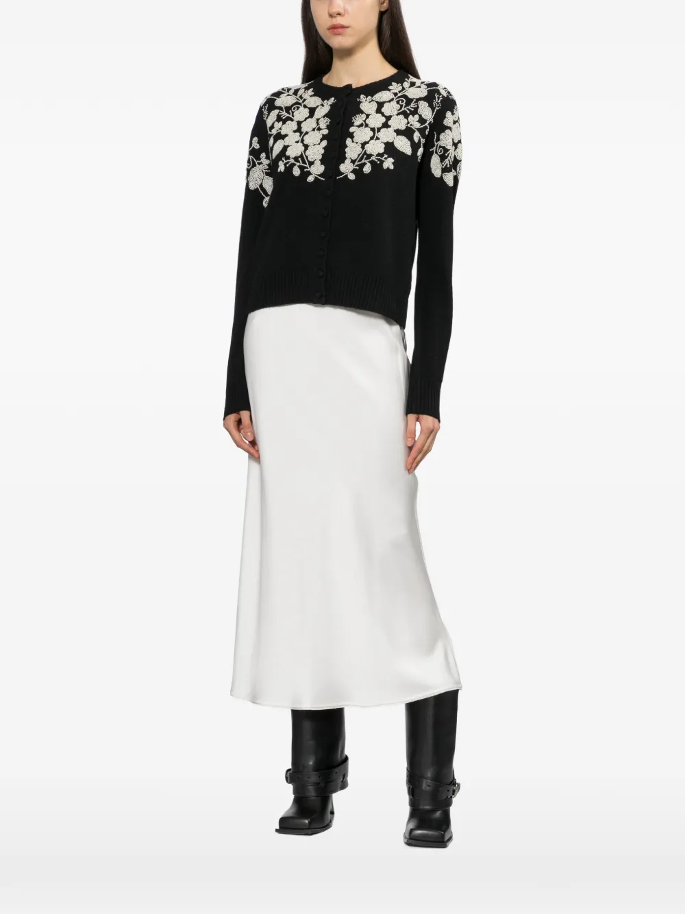 Sea bead-embellished floral cardigan Zwart
