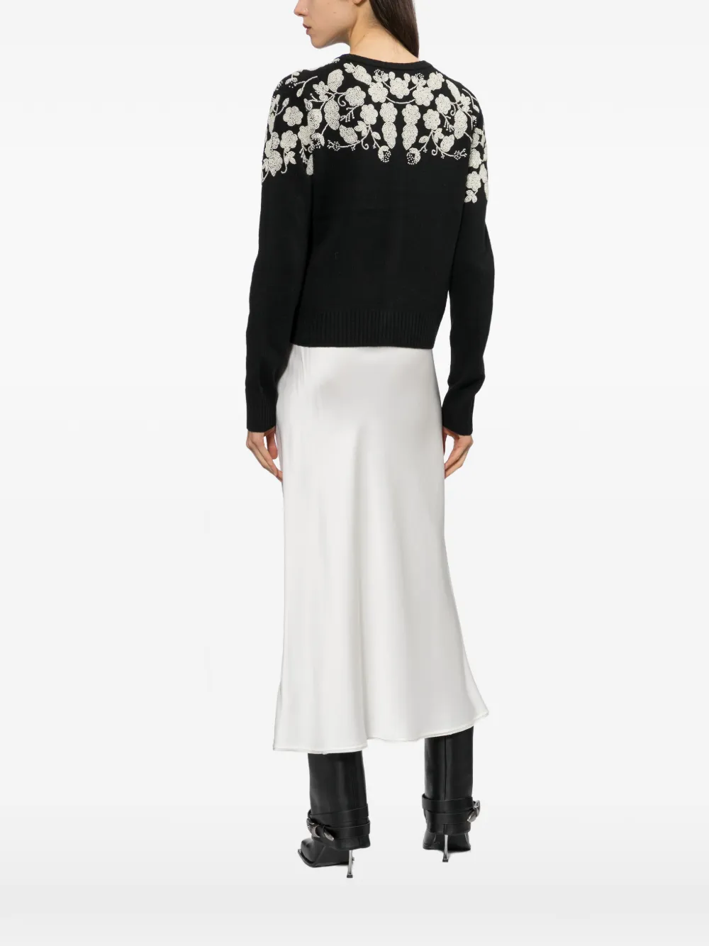 Sea bead-embellished floral cardigan Zwart