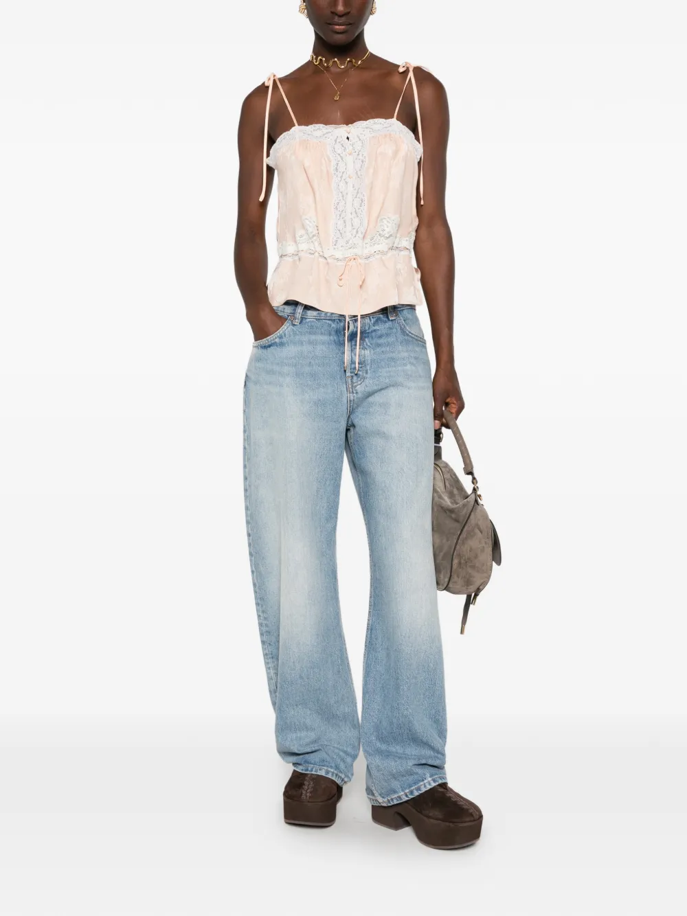 Chloé Top met bloemenjacquard en kanten afwerking Roze