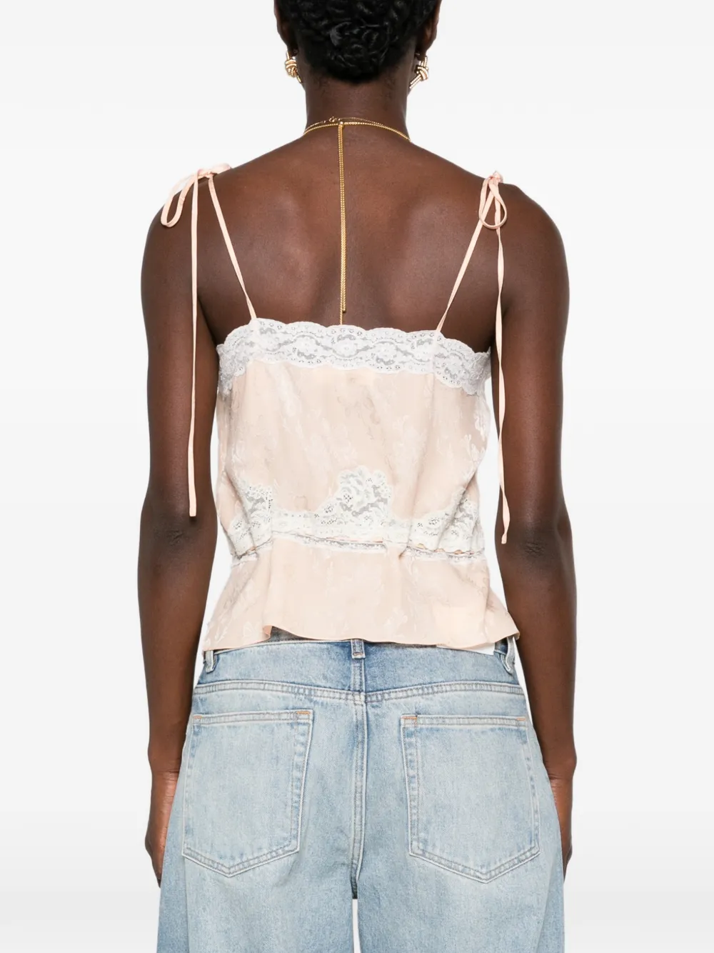 Chloé Top met bloemenjacquard en kanten afwerking Roze