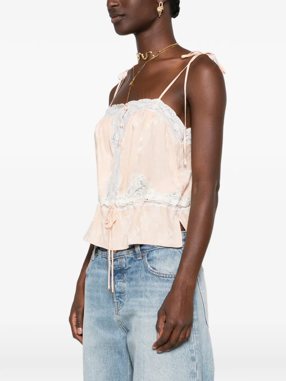 Chloé Top met bloemenjacquard en kanten afwerking Roze