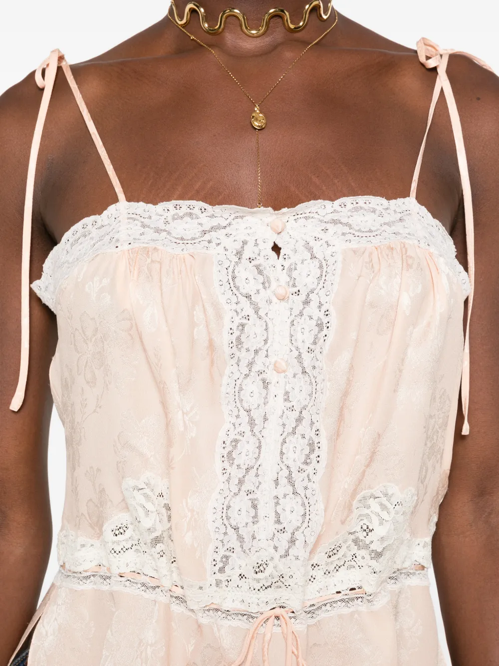 Chloé Top met bloemenjacquard en kanten afwerking Roze
