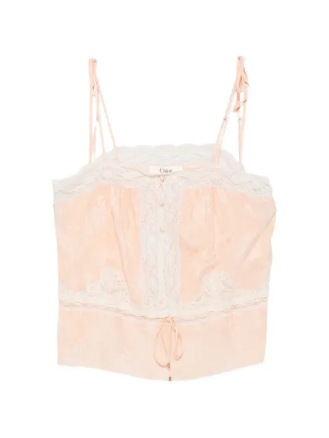 Chloé lace-trim floral-jacquard top