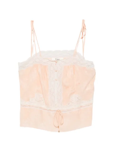 Chloé lace-trim floral-jacquard top