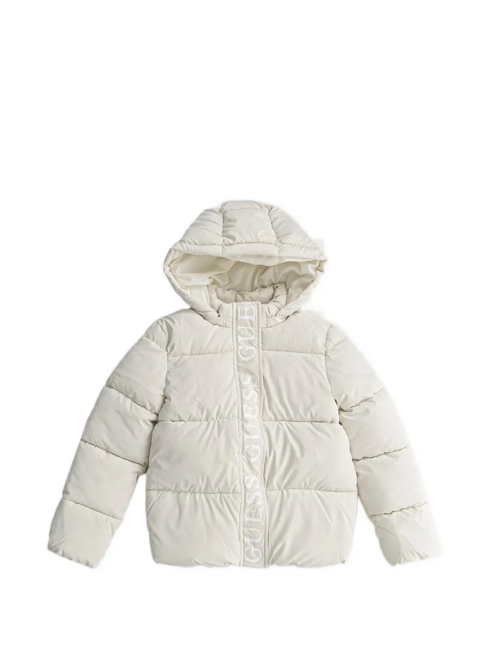 Guess kids logo-print hooded puffer jacket Beige