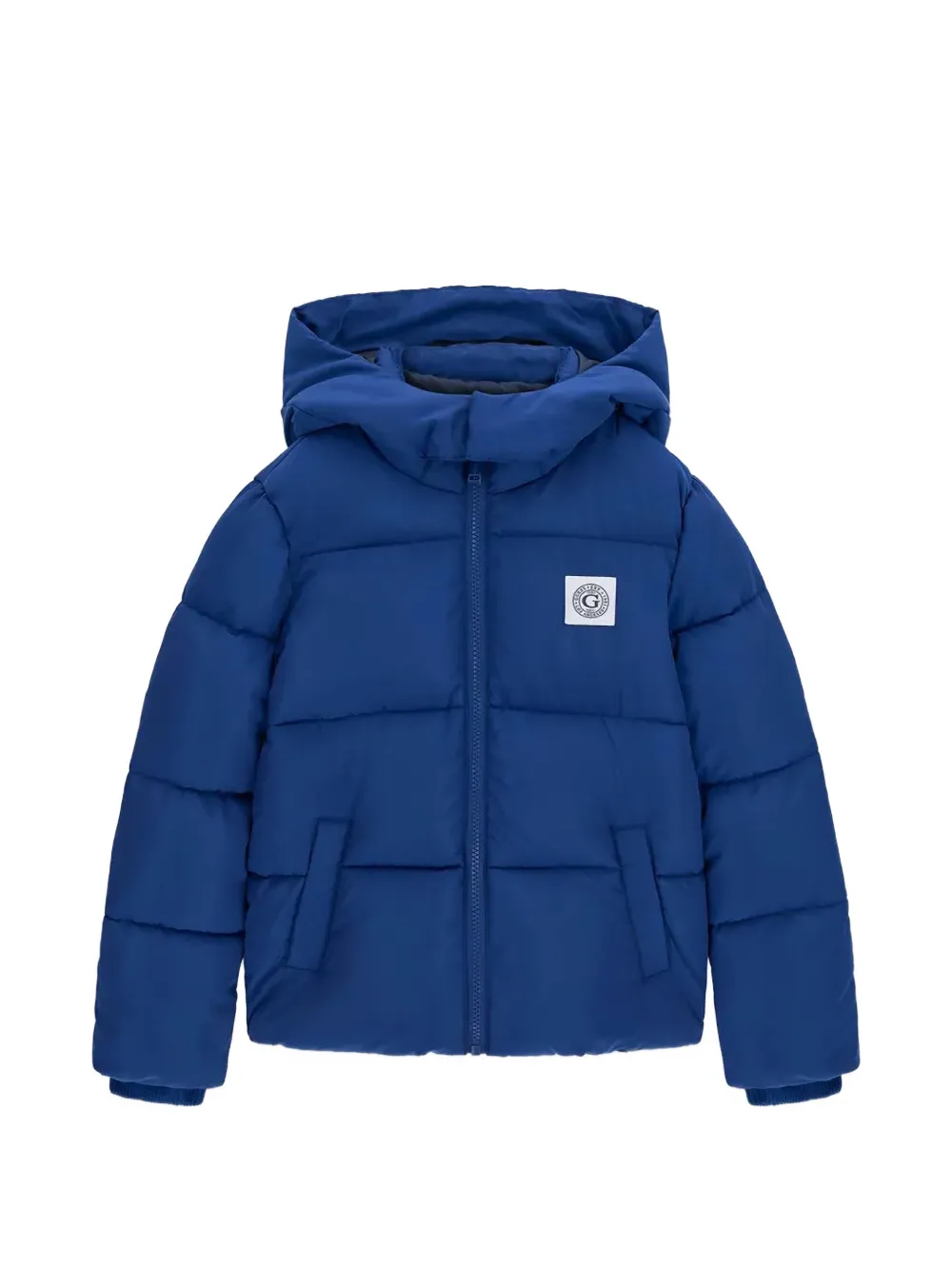 Guess kids logo-patch hooded puffer jacket Blauw
