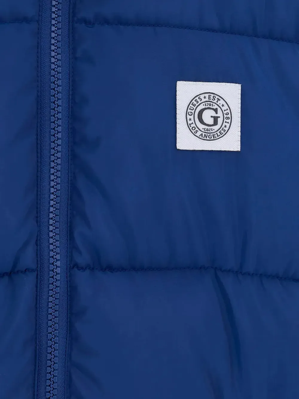 guess kids logo-patch hooded puffer jacket Blauw