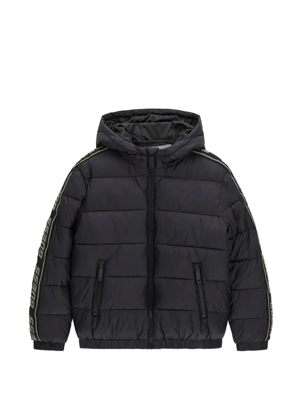 Guess kids logo-tape hooded puffer jacket Zwart