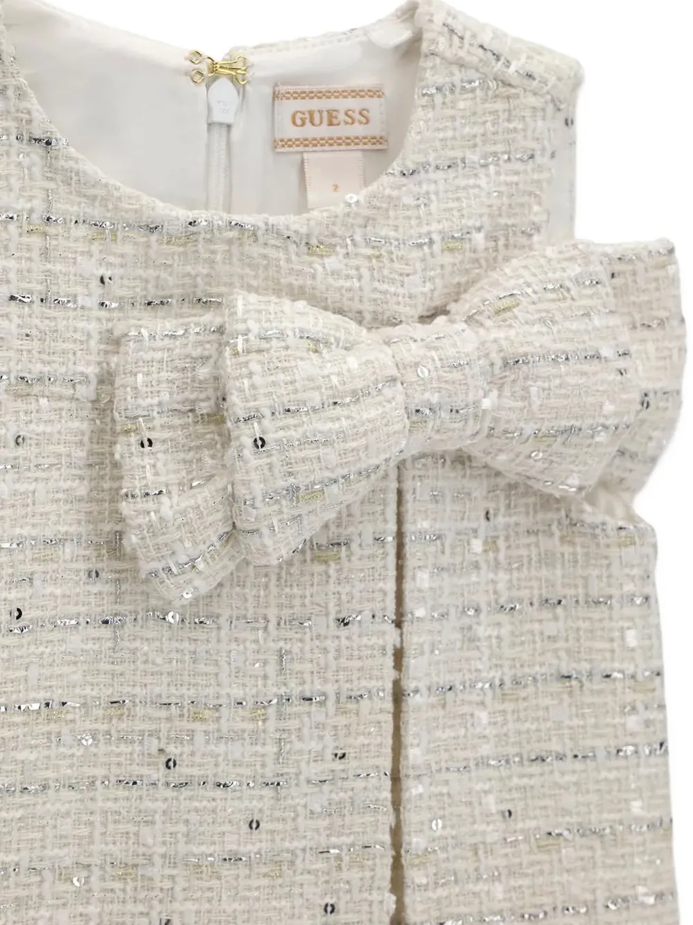 guess kids bow-detail sequin-embellished dress Beige